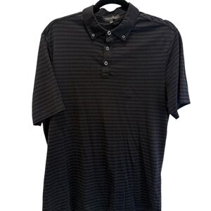 Robert Barakett Black Striped Button-Down Collar Polo